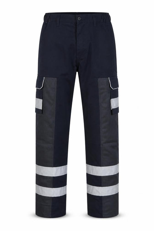 ORN Mens Navy Cargo Workwear Trousers Size 32R Reflective Polyester Cotton