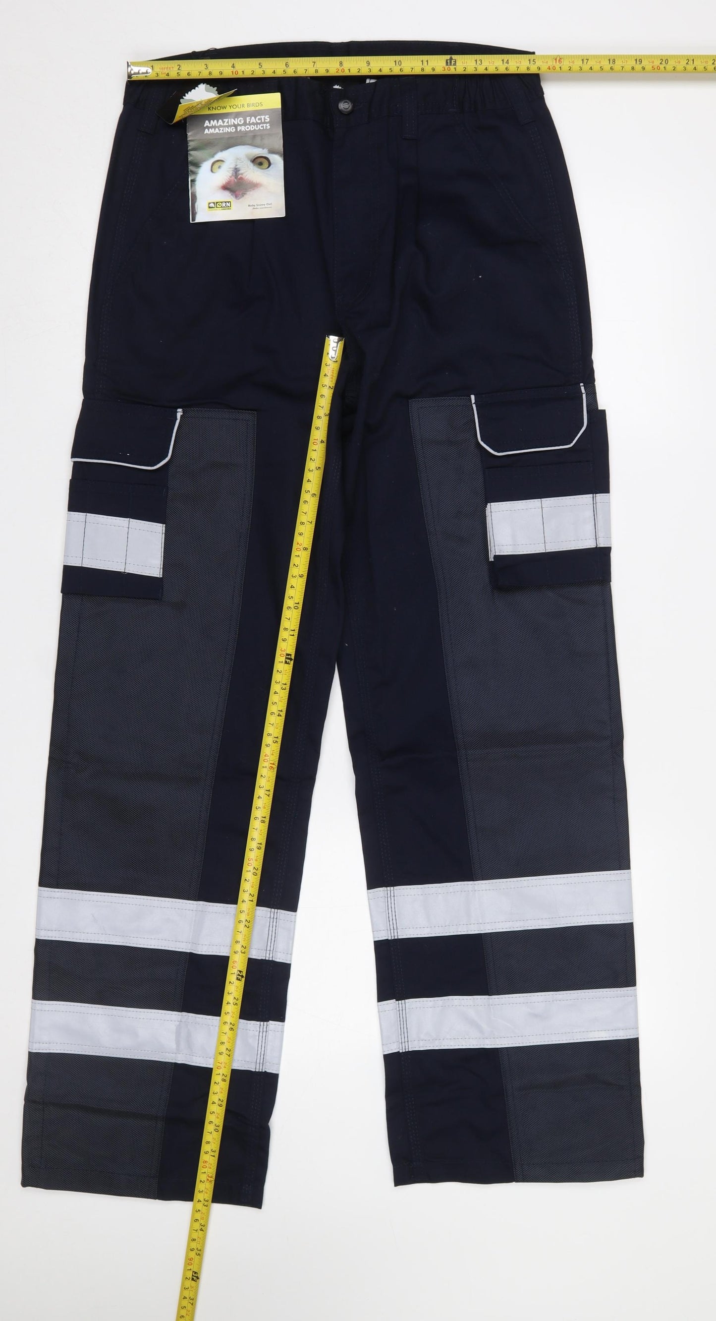 ORN Mens Navy Cargo Workwear Trousers Size 32R Reflective Polyester Cotton