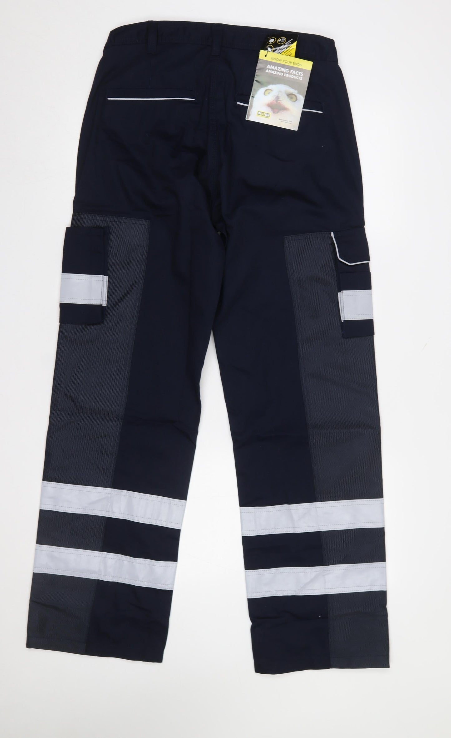 ORN Mens Navy Cargo Workwear Trousers Size 32R Reflective Polyester Cotton