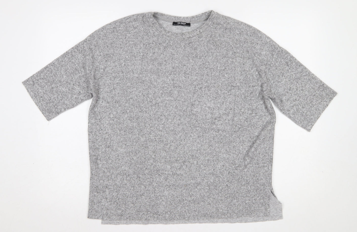 Zara Trafaluc Women Grey Short Sleeve Relaxed Fit Basic T-Shirt S