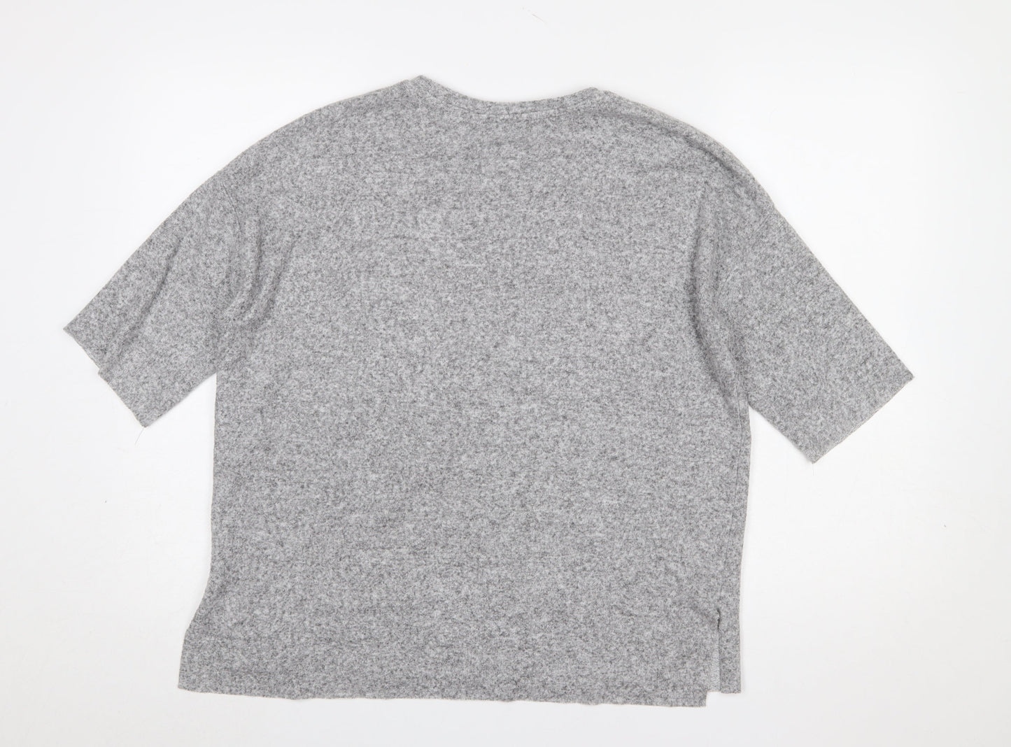 Zara Trafaluc Women Grey Short Sleeve Relaxed Fit Basic T-Shirt S