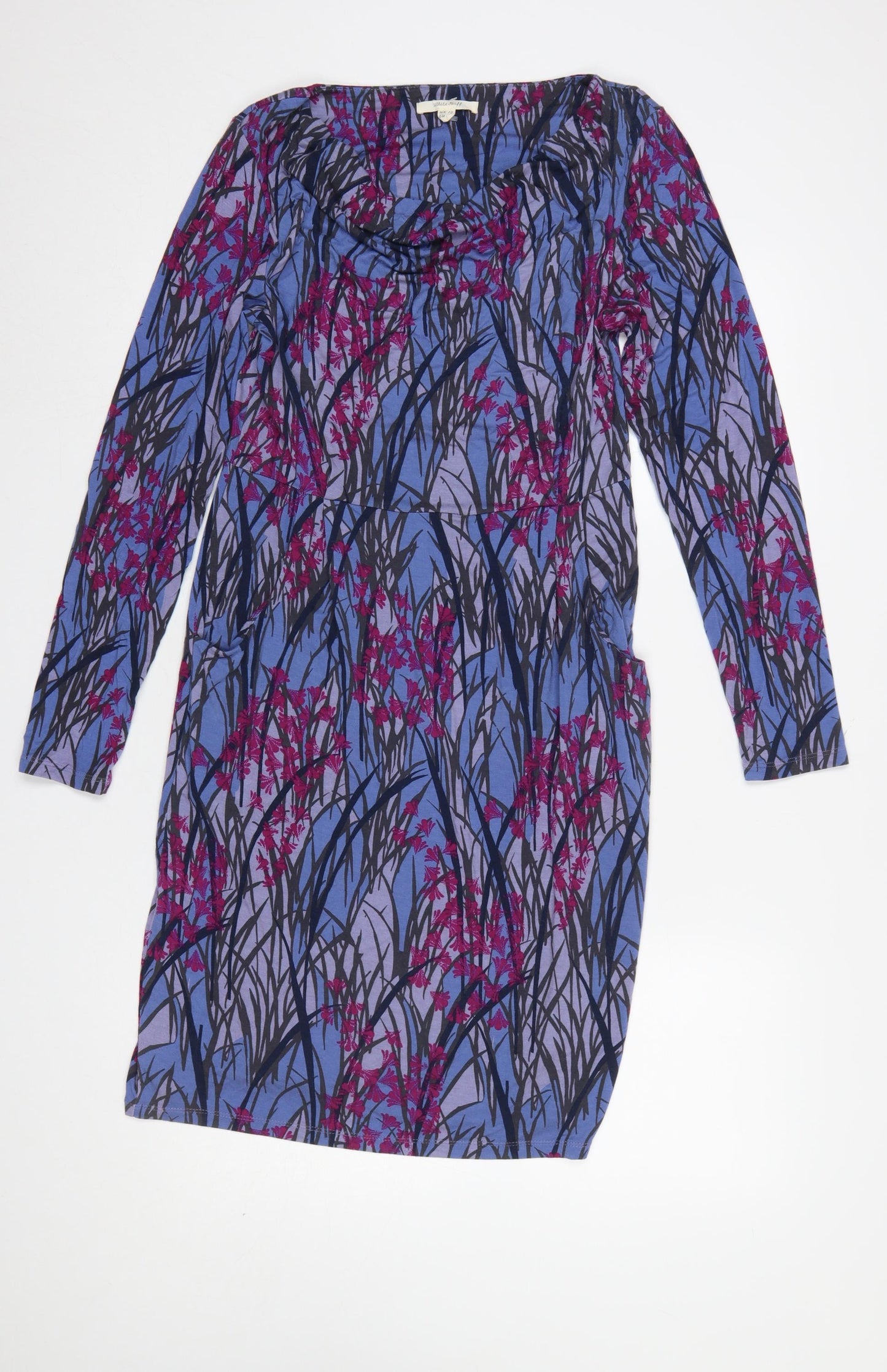 White Stuff Women’s Blue Floral Cowl Neck Jersey Shift Dress Size 10