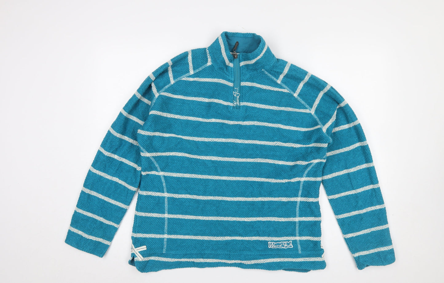Weird Fish Womens Blue Striped 1/4 Zip Cotton Pullover Sweatshirt XL