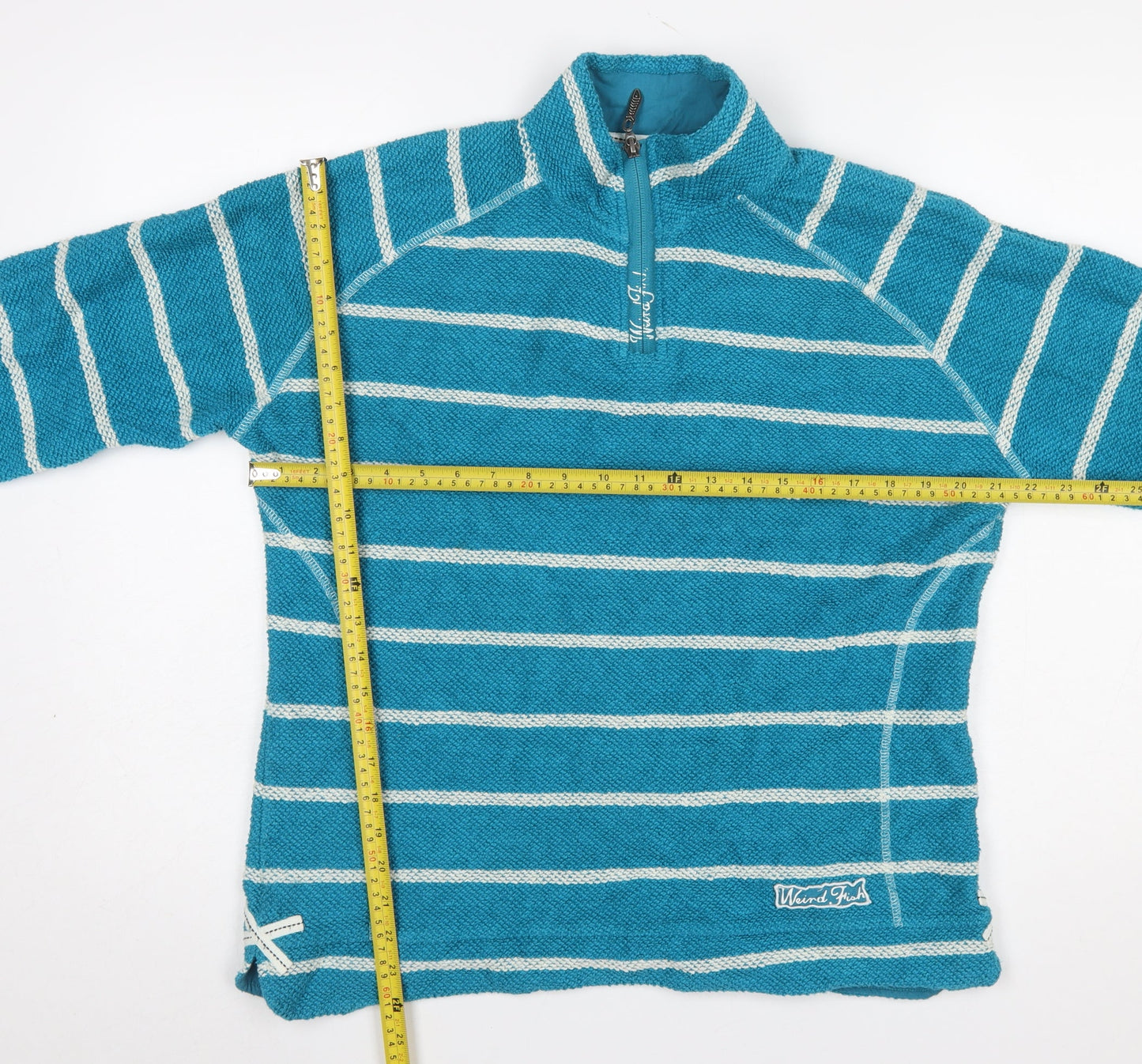 Weird Fish Womens Blue Striped 1/4 Zip Cotton Pullover Sweatshirt XL