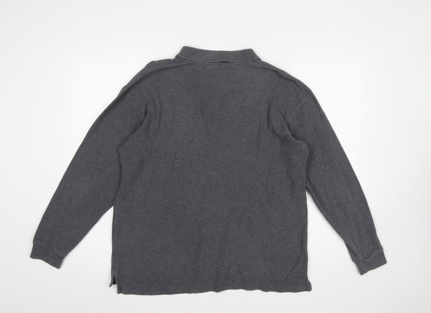 Slazenger Men's Grey Long Sleeve Cotton Polo Shirt L
