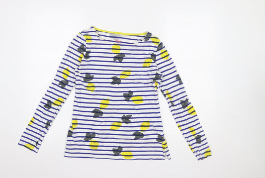 Boden Women’s Multicoloured Lemon Stripe Long Sleeve Cotton T-Shirt UK 8