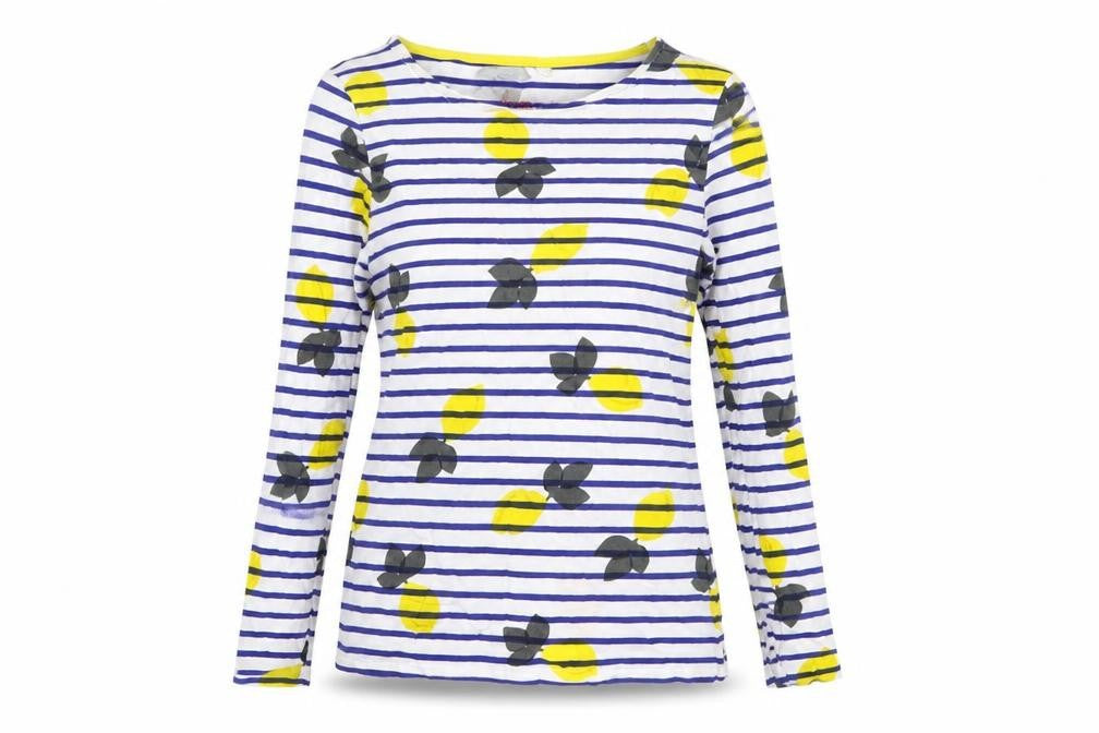Boden Women’s Multicoloured Lemon Stripe Long Sleeve Cotton T-Shirt UK 8