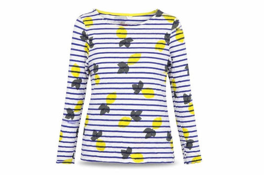 Boden Women’s Multicoloured Lemon Stripe Long Sleeve Cotton T-Shirt UK 8