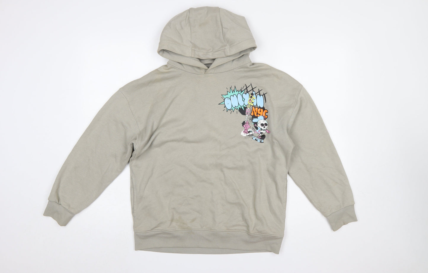 Marks and Spencer Boys Beige Graphic Pullover Hoodie 12 Years Cotton Blend