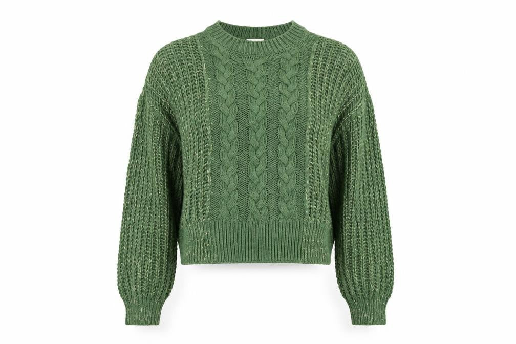 Noisy May Women's Green Cable Knit Acrylic Jumper Size M