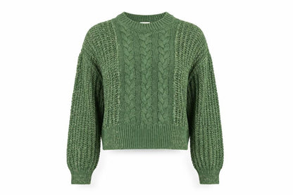 Noisy May Women's Green Cable Knit Acrylic Jumper Size M