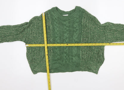 Noisy May Women's Green Cable Knit Acrylic Jumper Size M