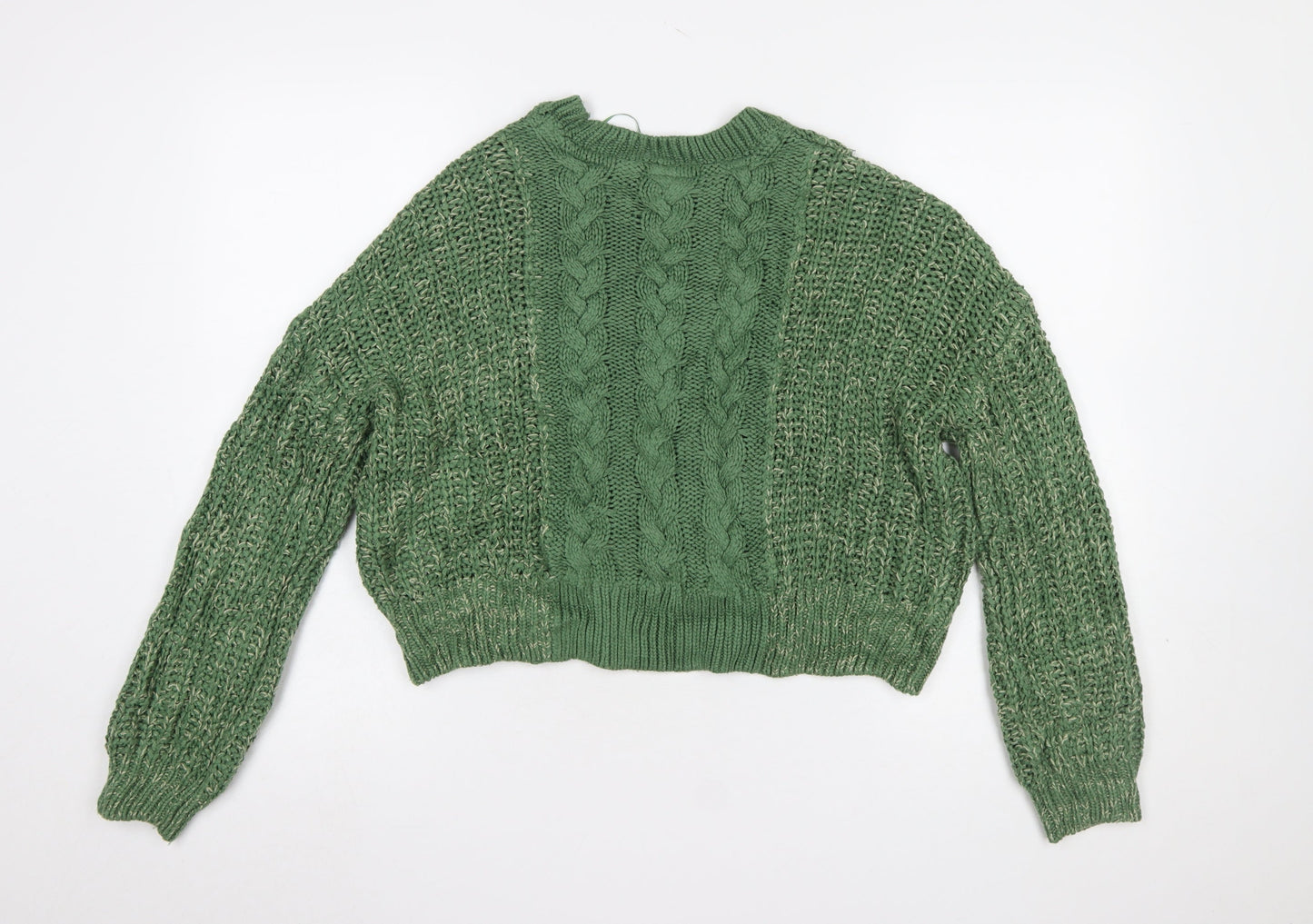 Noisy May Women's Green Cable Knit Acrylic Jumper Size M