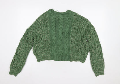 Noisy May Women's Green Cable Knit Acrylic Jumper Size M