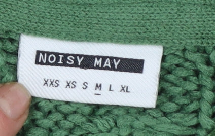 Noisy May Women's Green Cable Knit Acrylic Jumper Size M