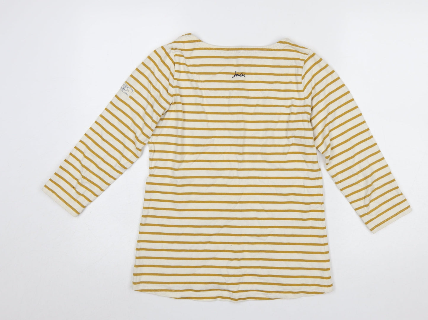 Joules Womens Yellow White Striped 3/4 Sleeve Cotton Boat Neck Top Size 8