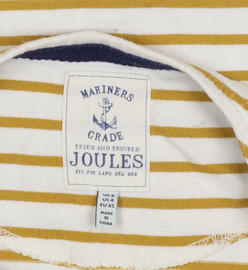 Joules Womens Yellow White Striped 3/4 Sleeve Cotton Boat Neck Top Size 8