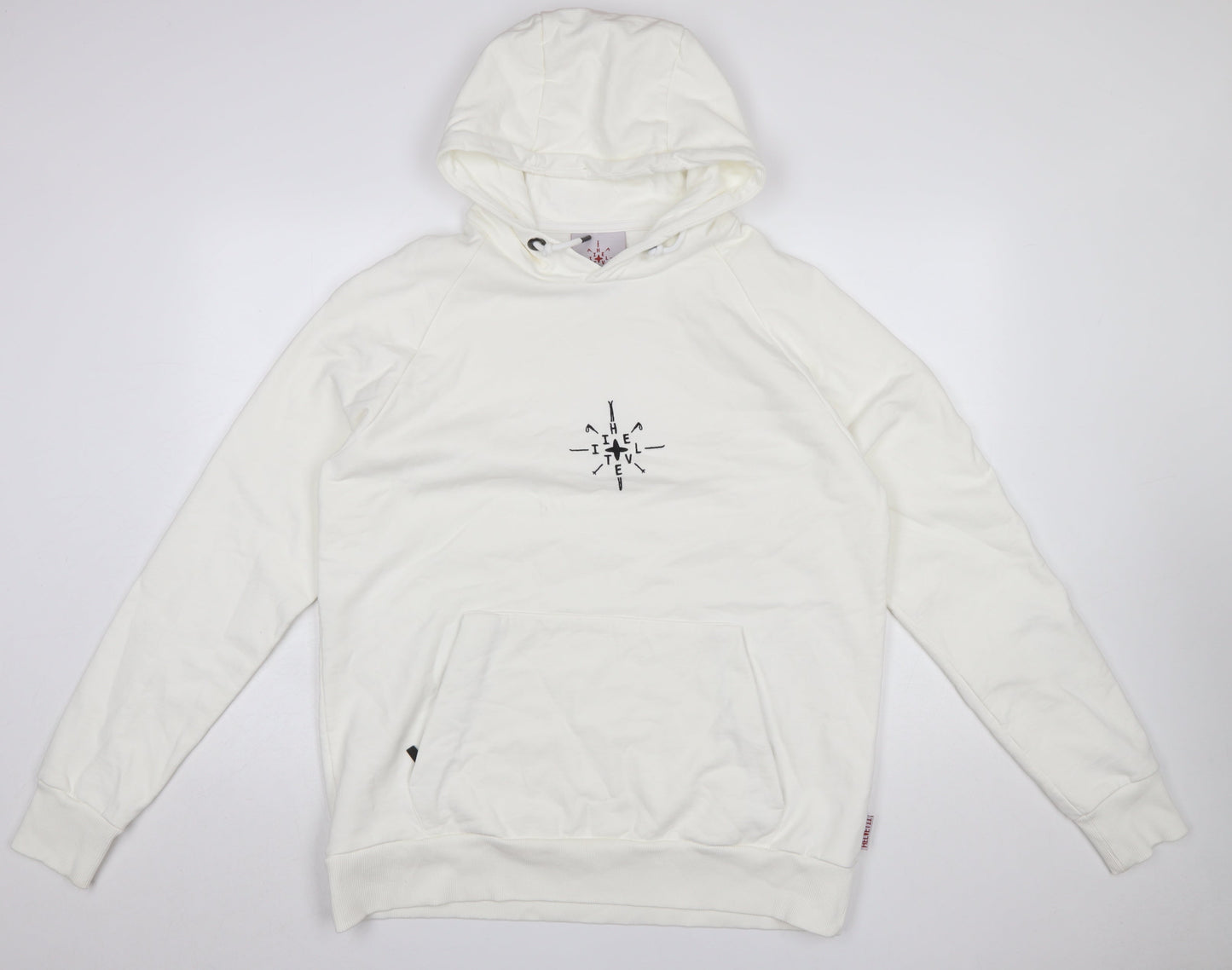 IHTEVEL Men White Pullover Hoodie M Cotton Graphic Fleece Sweatshirt