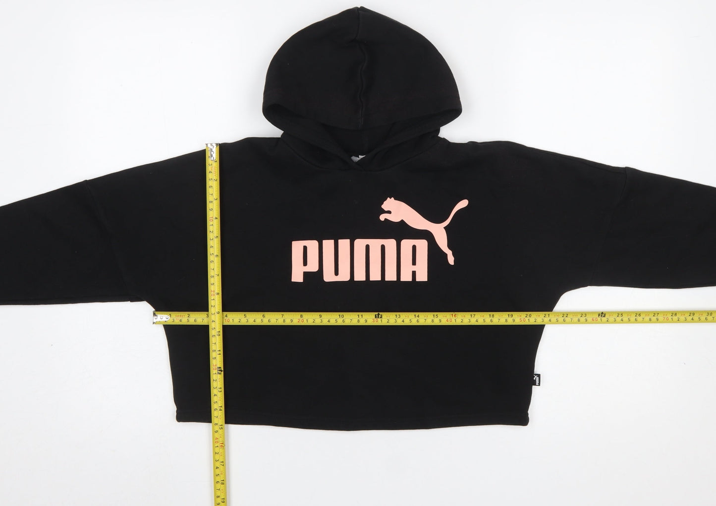 Puma Girls Black Logo Pullover Hoodie Size L Cotton Blend Fleece