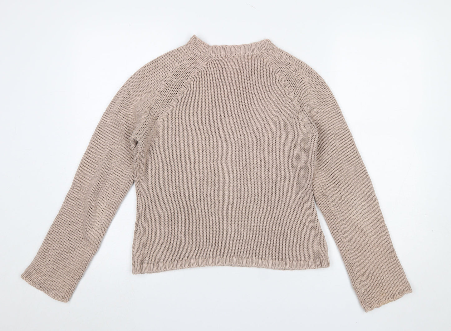 Soft Grey Women's Beige Cotton Chunky Knit Raglan Jumper Size 10/12