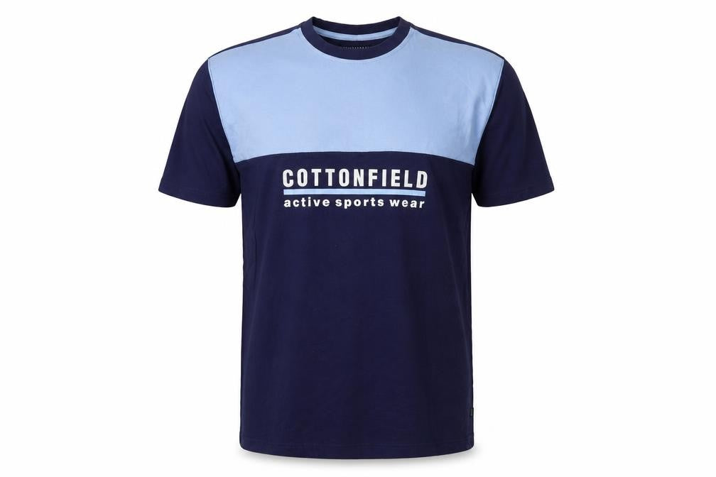 Cottonfield Sport Men's Blue Colourblock Crew Neck T-Shirt Size L