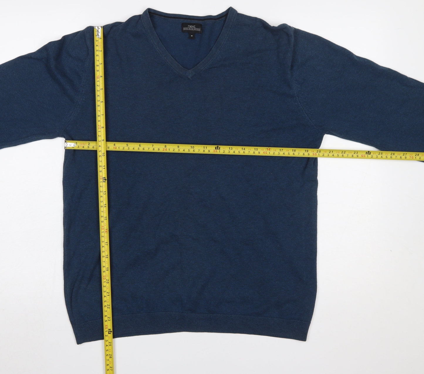Next Men's Blue V-Neck Pullover Jumper Medium Cotton Blend