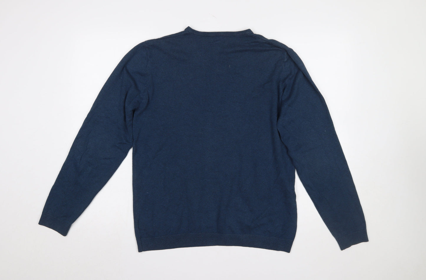 Next Men's Blue V-Neck Pullover Jumper Medium Cotton Blend