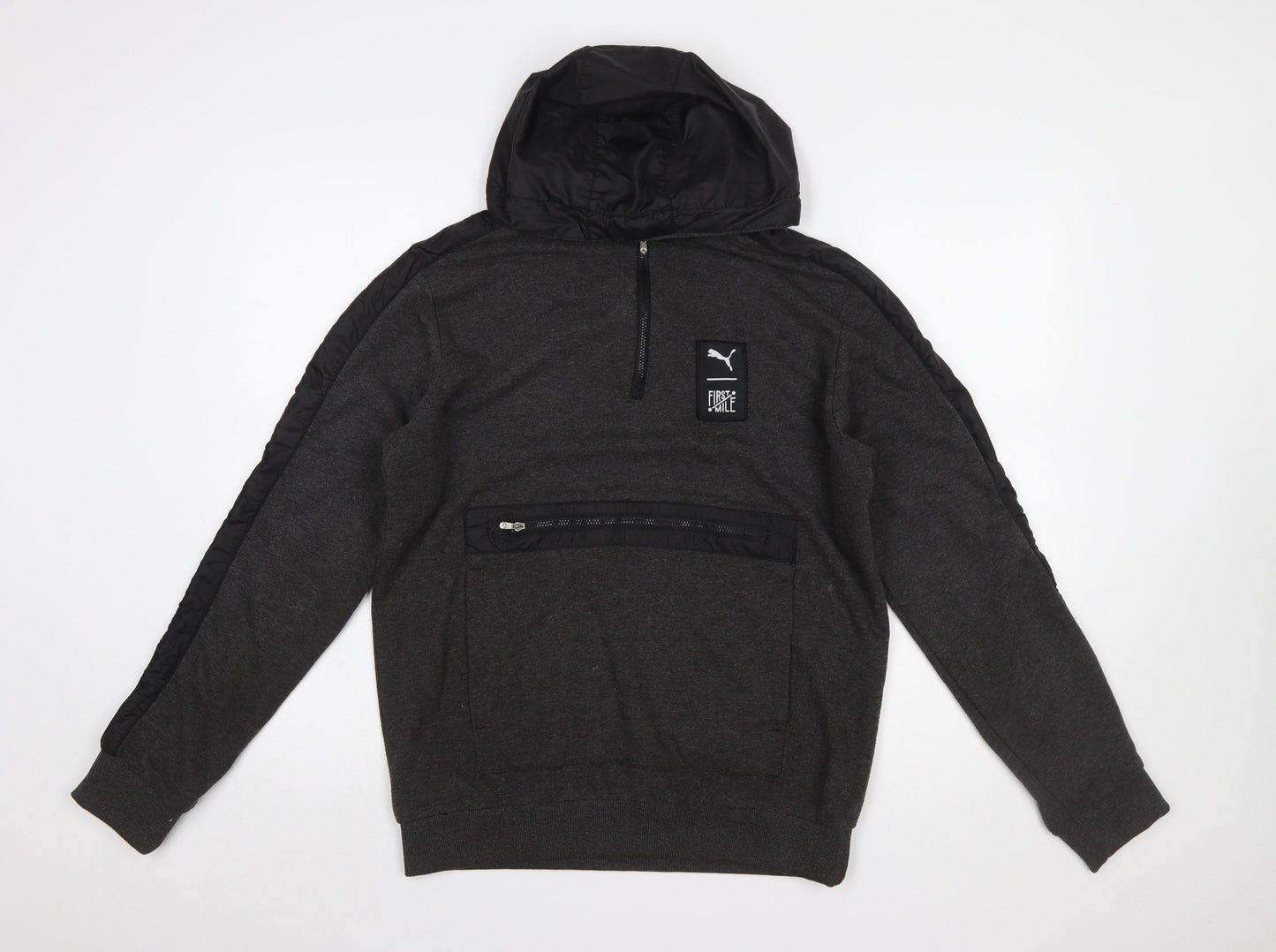 Puma Men’s Grey 1/2 Zip Hoodie Medium Cotton Sportswear