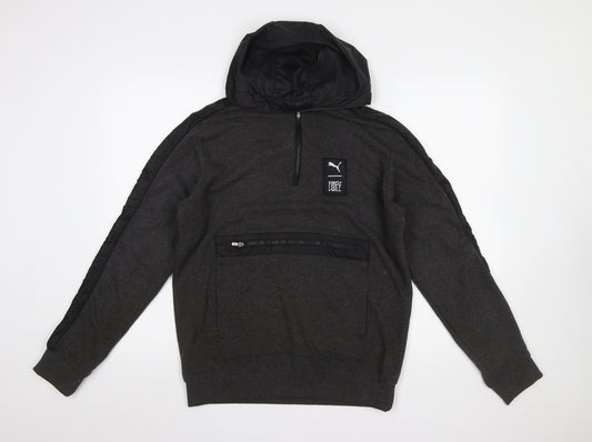 Puma Men’s Grey 1/2 Zip Hoodie Medium Cotton Sportswear