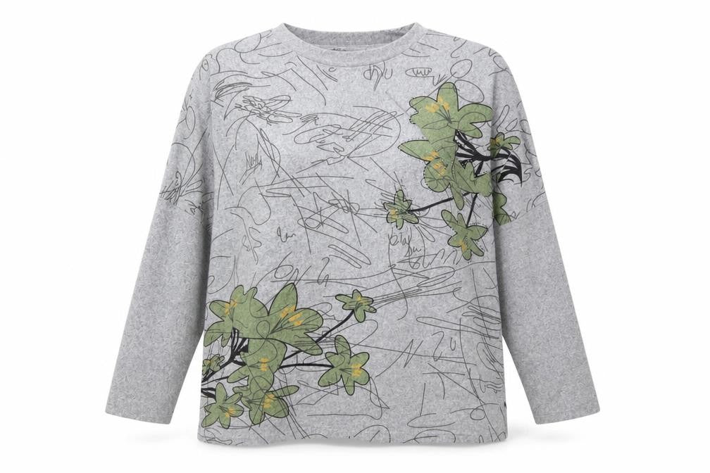 Isle Collection Women's Grey Floral Pullover Jumper M Regular Fit