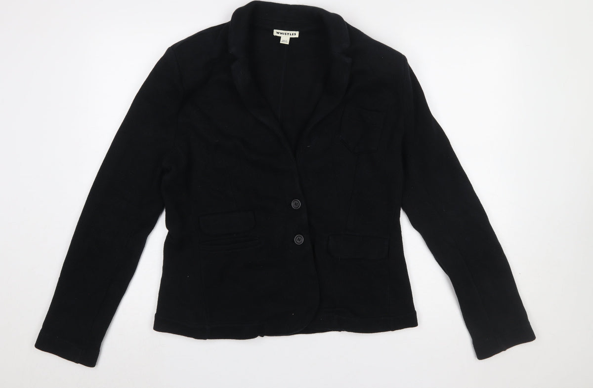 Whistles Women Black Cotton Two-Button Blazer Jacket UK 16