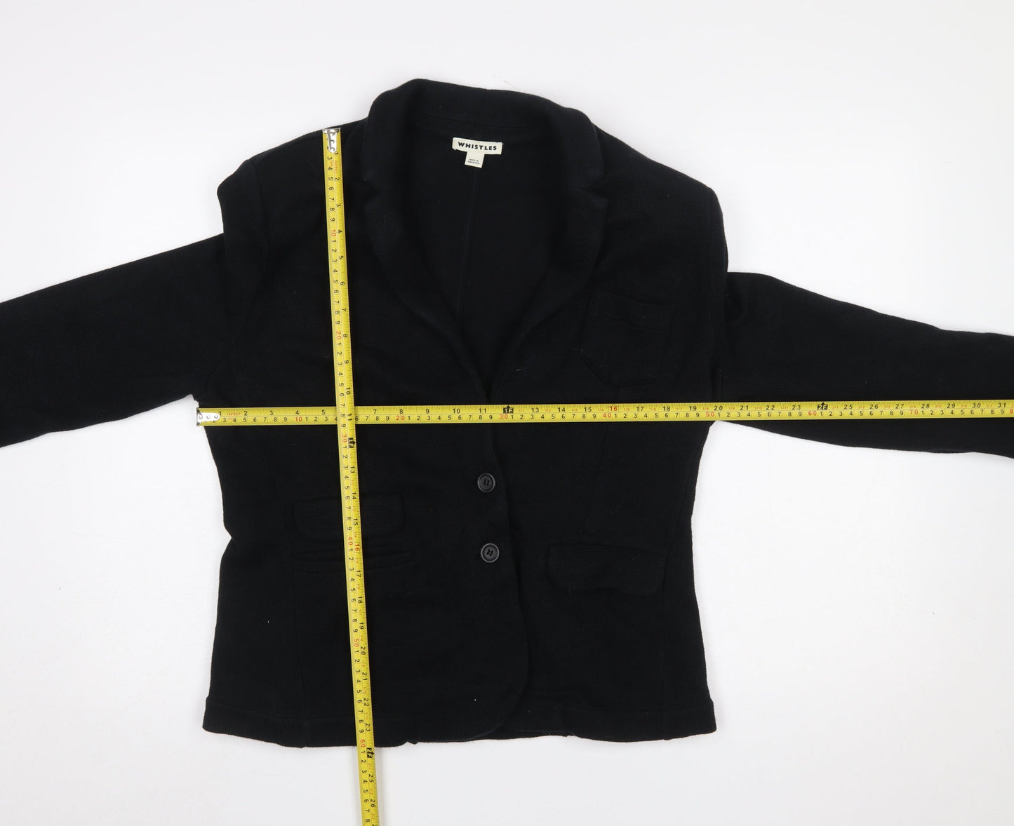 Whistles Women Black Cotton Two-Button Blazer Jacket UK 16