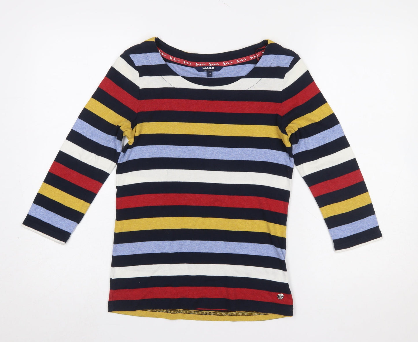 Maine New England Women's Multicoloured Striped 3/4 Sleeve Jersey T-Shirt Size 10