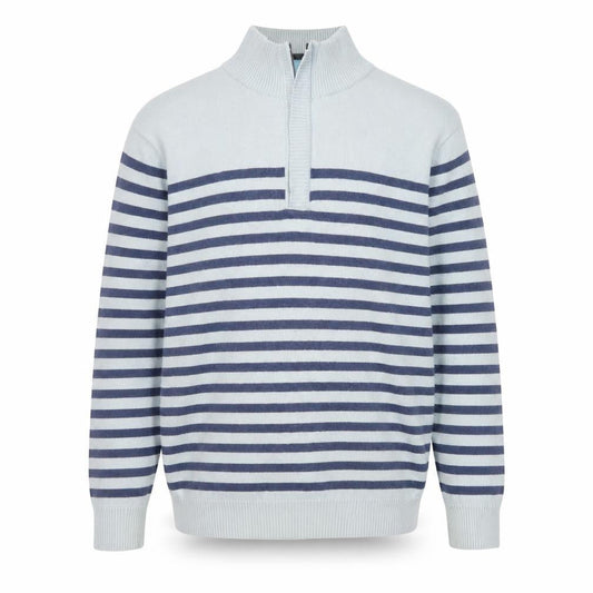 Woolovers Men’s Blue Striped 1/2 Zip Mock Neck Cotton Cashmere Sweater M