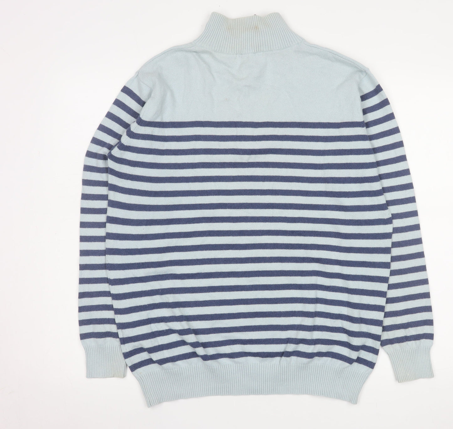 Woolovers Men’s Blue Striped 1/2 Zip Mock Neck Cotton Cashmere Sweater M