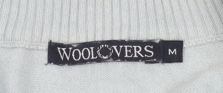 Woolovers Men’s Blue Striped 1/2 Zip Mock Neck Cotton Cashmere Sweater M