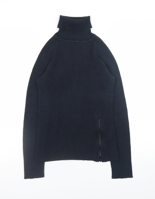 Dorothy Perkins Women Black Roll Neck Cotton Zip Jumper Size 12