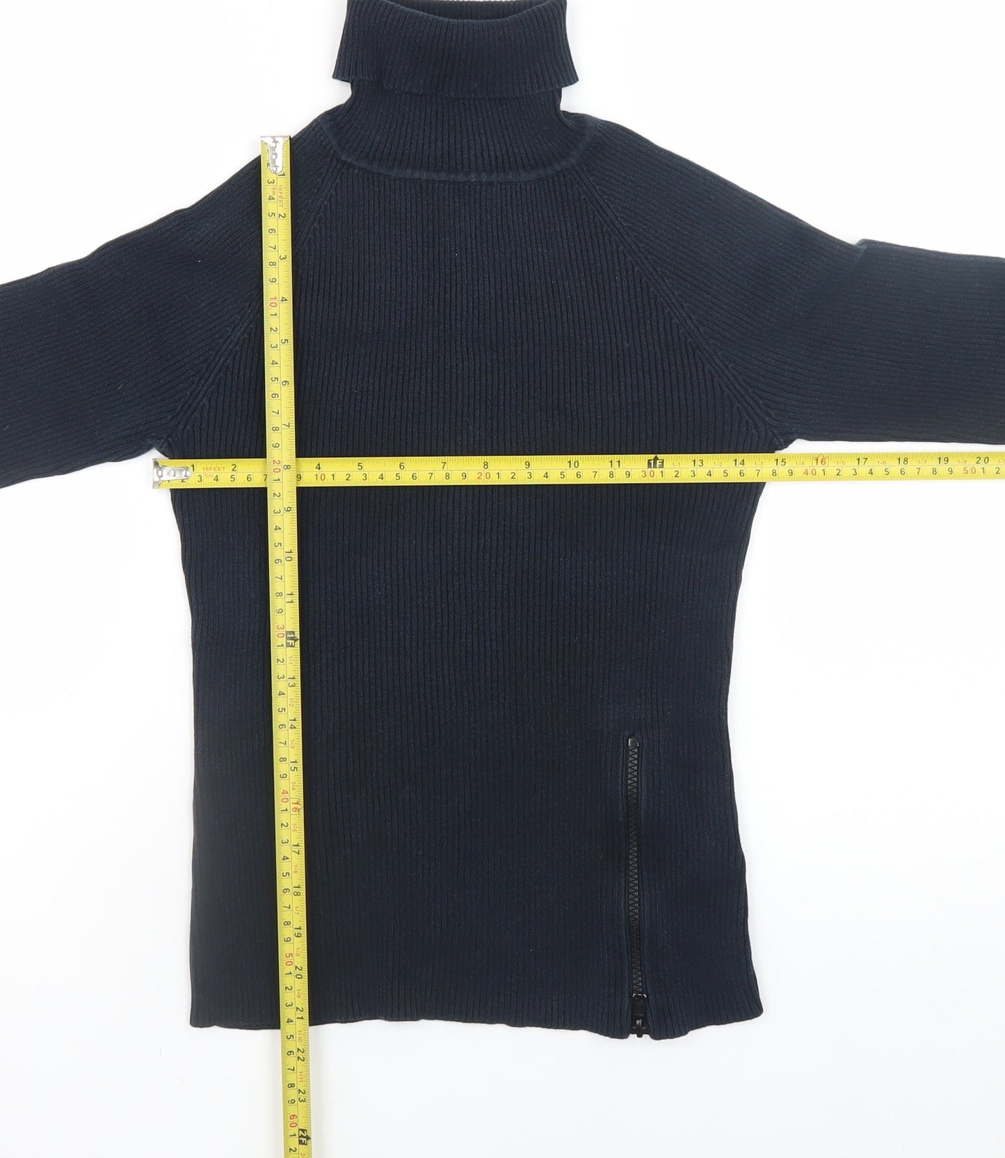 Dorothy Perkins Women Black Roll Neck Cotton Zip Jumper Size 12