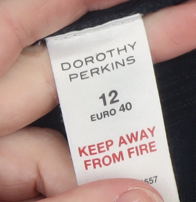 Dorothy Perkins Women Black Roll Neck Cotton Zip Jumper Size 12