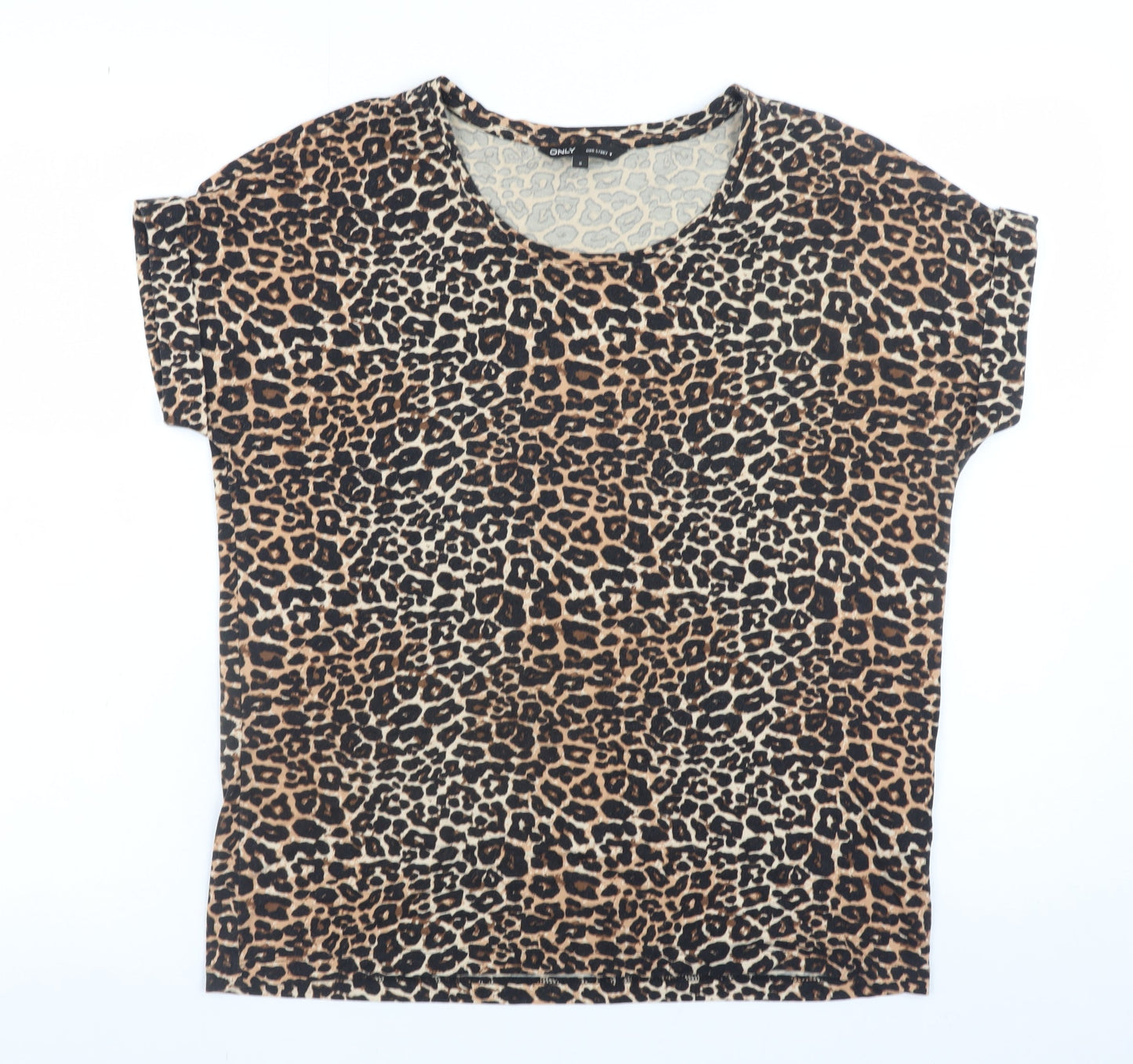 ONLY Womens Brown Leopard Print Short Sleeve Basic T-Shirt Size S