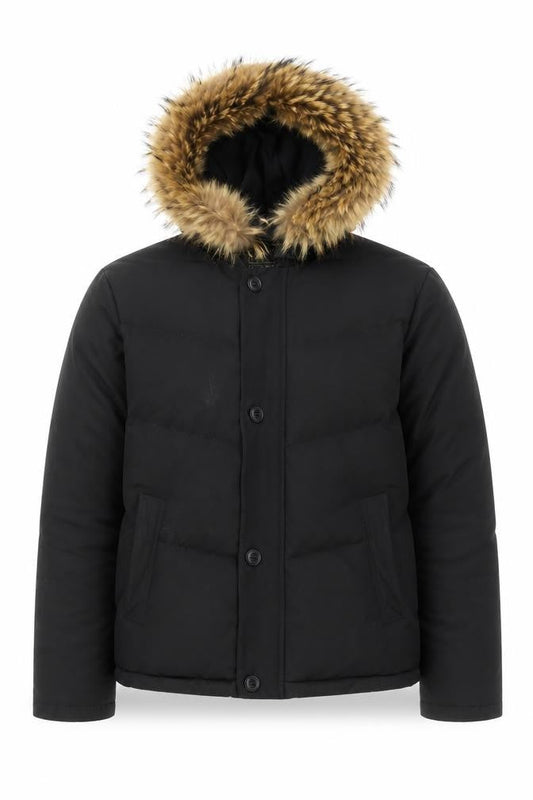 Woolrich Womens Black Down Puffer Jacket with Fur Hood Size 14