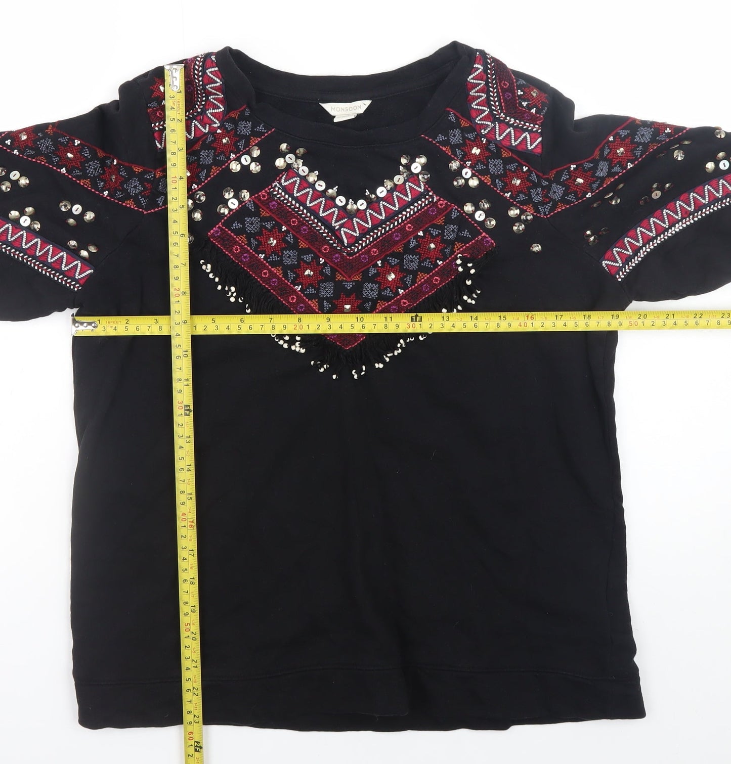 Monsoon Women’s Black Bohemian Beaded Cotton Jumper Size 14