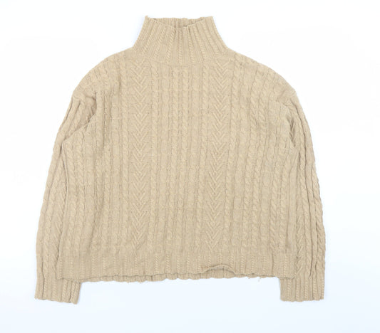 Marks and Spencer Womens Beige Cable Knit Roll Neck Jumper Size M