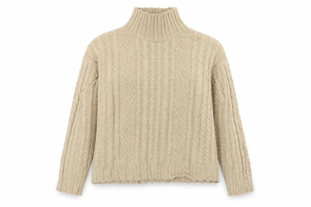 Marks & Spencer Womens Beige Cable Knit Roll Neck Jumper Size M