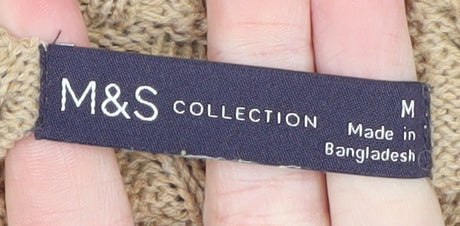 Marks and Spencer Womens Beige Cable Knit Roll Neck Jumper Size M