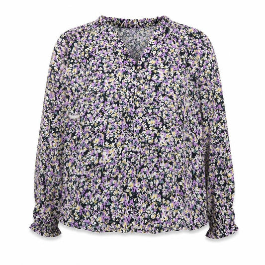 John Lewis ANYDAY Women's Black Floral V-Neck Long Sleeve Blouse Size 16