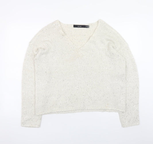 Vero Moda Women’s Ivory Sequin Knit V-Neck Jumper XL