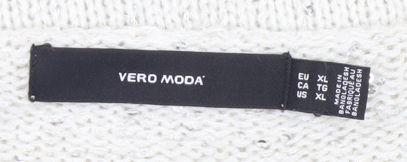 Vero Moda Women’s Ivory Sequin Knit V-Neck Jumper XL