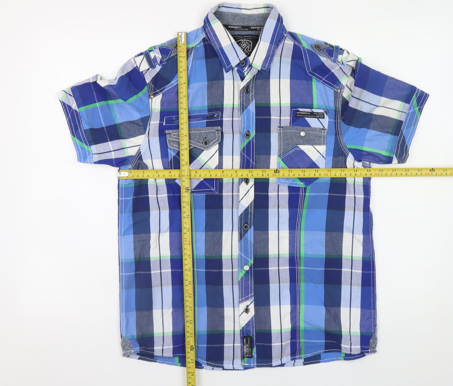 Dissident Men's Blue Checked Short Sleeve Cotton Casual Shirt Size M