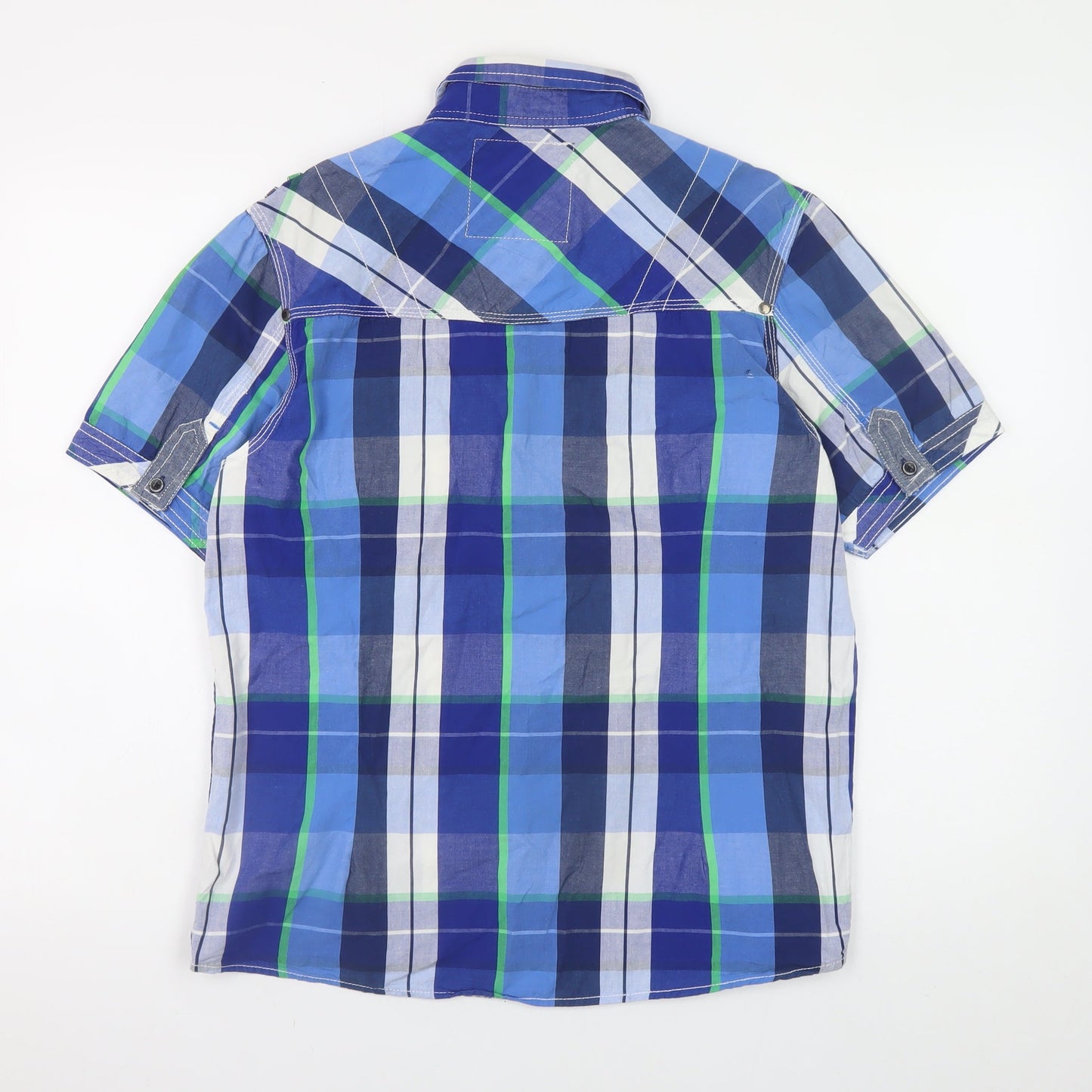 Dissident Men's Blue Checked Short Sleeve Cotton Casual Shirt Size M